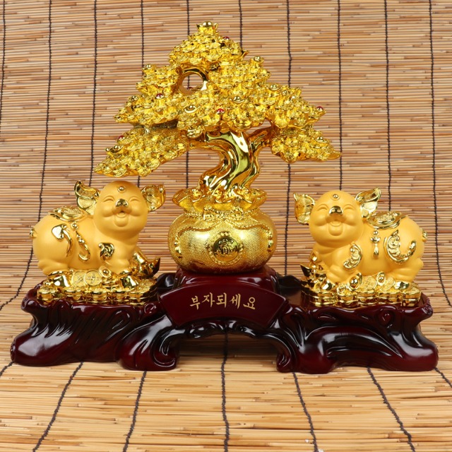 황금 나무 금 돼지 인형 인테리어 장식 소품