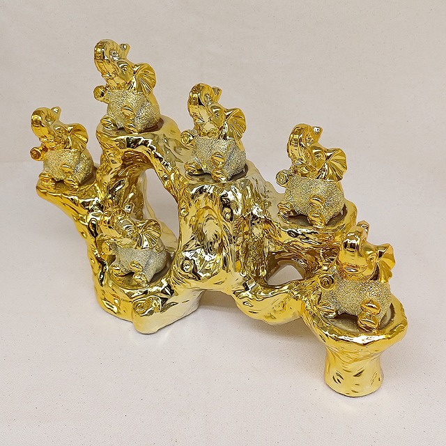 황금 고목 코끼리 도자기 인형 인테리어 장식 소품