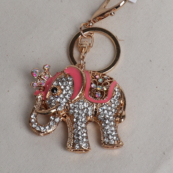 왕관쓴 핑크 코끼리 보석 열쇠고리