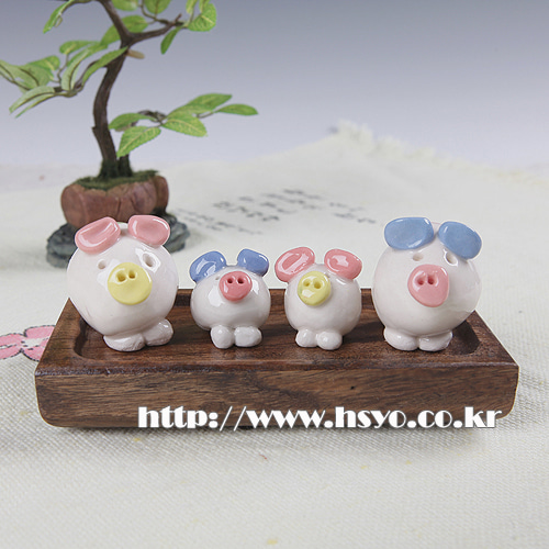 콩 돼지 복 돼지 가족 파란귀 장식 소품 인형