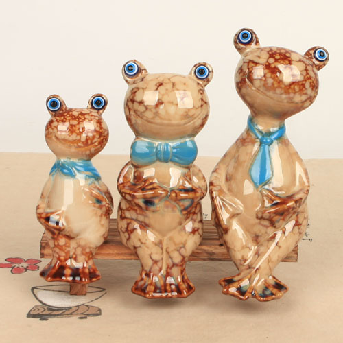 정다운 파란 넥타이 개구리 가족 소품 인형