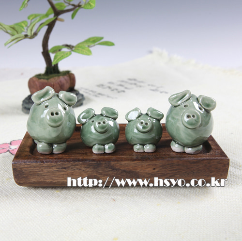 콩 돼지 복 돼지 가족 옥색 장식 소품 인형
