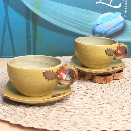 옐로우 둥근모양꽃잎 커피잔세트