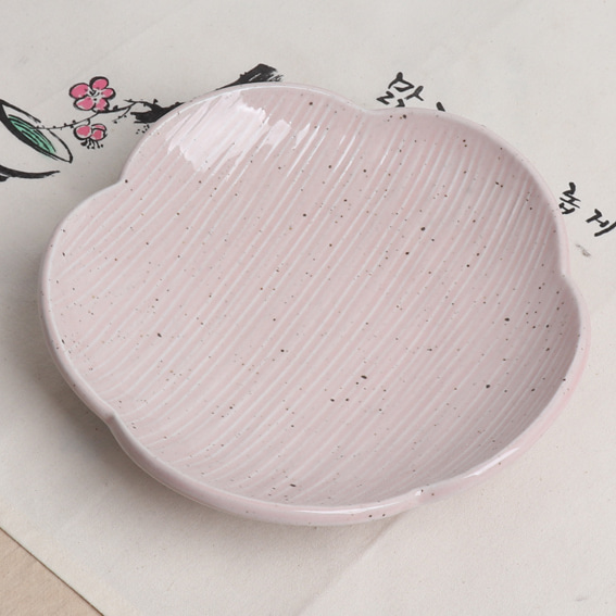 고백자 무지 파스텔 핑크 꽃잎 모양 접시 -소