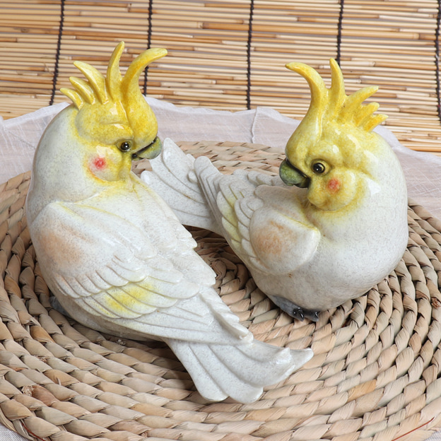 흰 깃털 앵무새 한쌍 소품 인형