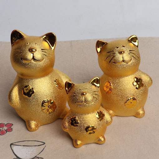 황금빛 고양이 가족 인테리어 장식품 인형 소품